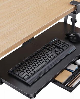 Large Under Desk Keyboard Tray with Sturdy C-Clamp Mount, 26 (30.16" Including Clamps) x 12 inch Slide-Out Platform Computer Desk Heavy Duty Keyboard Tray with Storage Drawer for Typing, Black