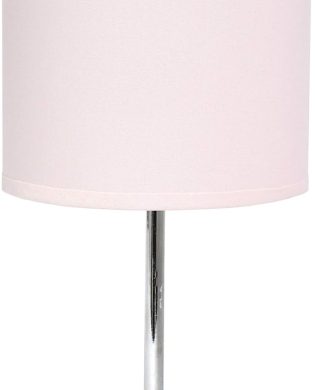 Simple Designs LT2007-BPK Chrome Mini Basic Table Lamp with Fabric Shade, Blush Pink