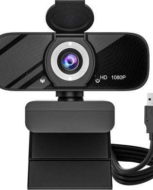 USB HD Webcam with Built-in Microphone and Rotatable Tripod, 1080P Video, Wide Angle Camera, Privacy Cover, for Desktop PC or Laptop Computer - 1（Black）